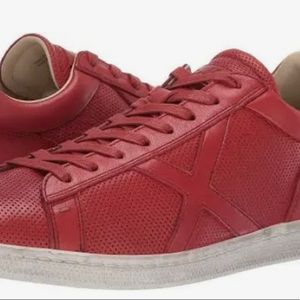 Mens brick red soft calf leather low top sneakers